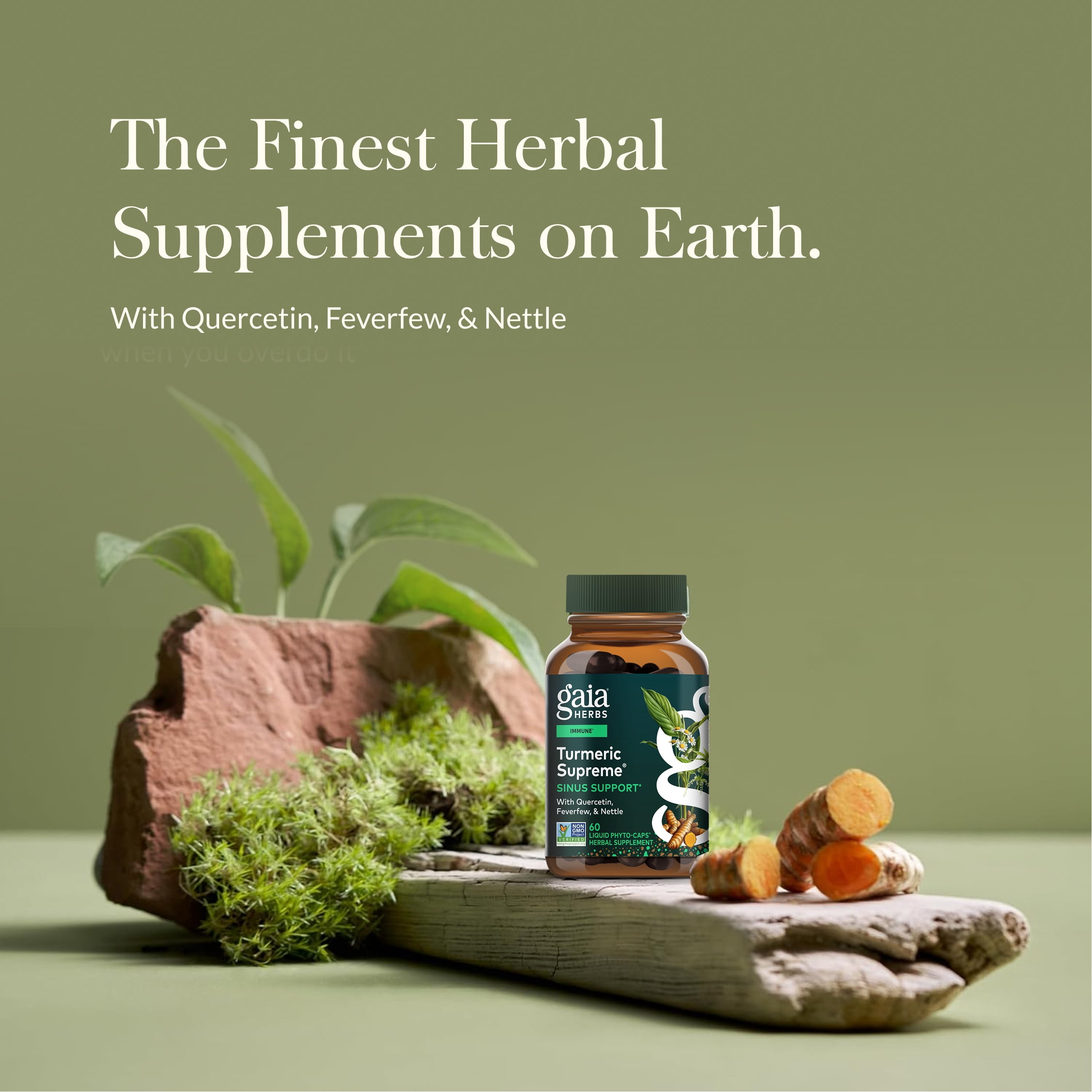 Gaia Herbs Turmeric Supreme Sinus Support - Helps Provide Sinus Relief & Healthy Response* - With Quercetin, Curcuminoids from Turmeric, Black Pepper & More - 60 Vegan Liquid Phyto-Caps (20 Servings)