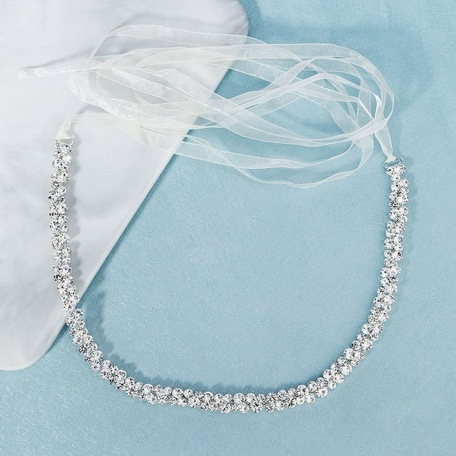 Silver Color Rhinestone Belt Ribbon Pearls Body Chain Bride Wedding Dress Waistband Accessories
