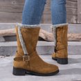 thumbnail image 4 of JHOKCI Womens Plush Lined Winter Boots Low Heel Wide Calf Side Zipper Cozy Warm Mid Calf Snow Boots, 4 of 7
