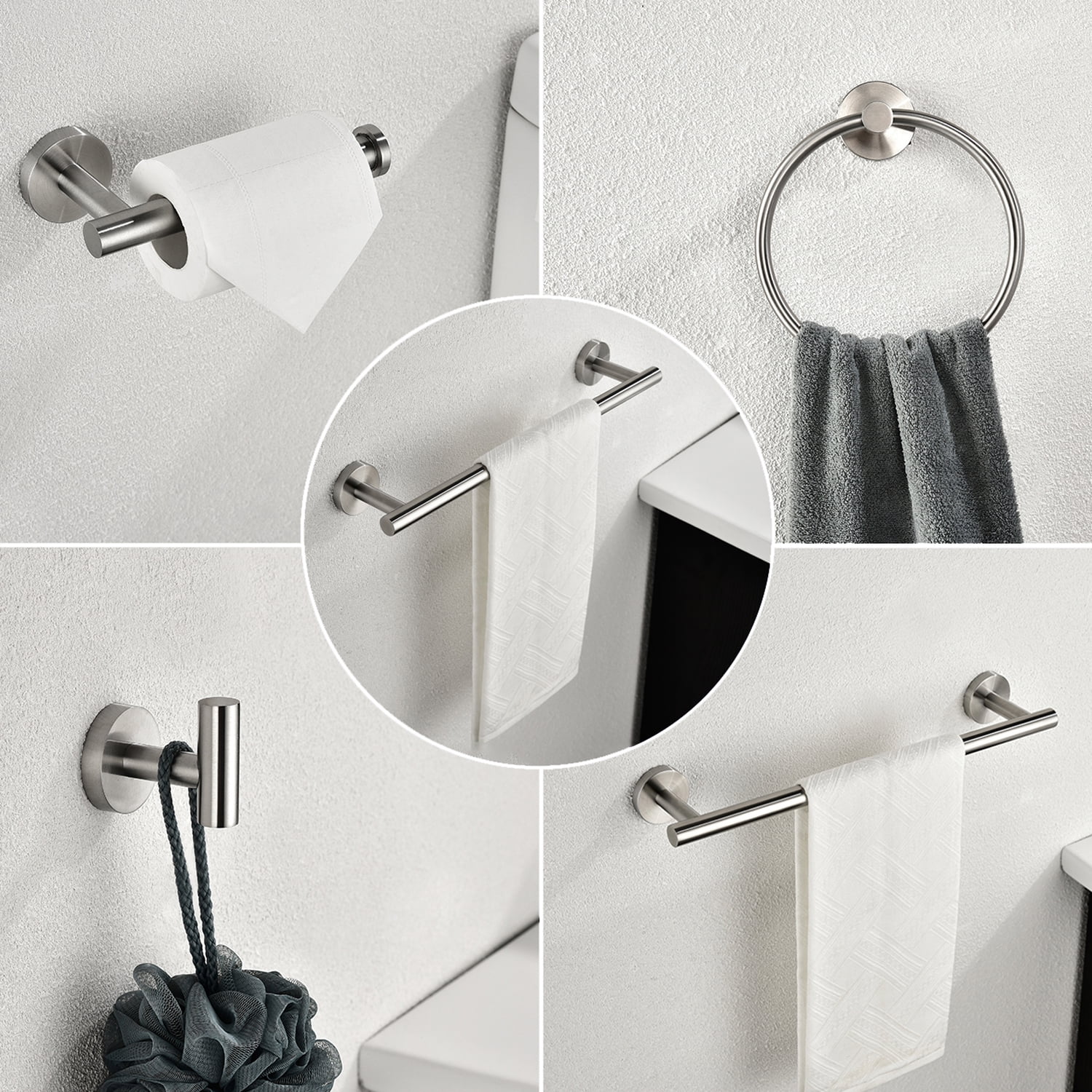 Details about   4 Pieces Bathroom Accessories Set Stainless Steel Wall Mount Towel Bar Holder 