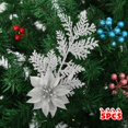 thumbnail image 1 of 5Pcs Christmas Poinsettia Glitter Flower Pine Branches Tree Hanging Party Decor, 1 of 4