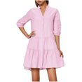 thumbnail image 2 of RYDCOT Women's Summer Dresses Casual V Neck Button Down 3/4 Sleeve Plaid Print Loose Flowy Shirt Dress Ruffle Dresses for Women 2025 Trendy s Pink, 2 of 7