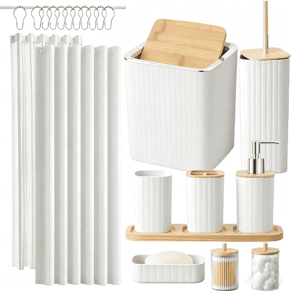Zrodlmo 22 Piece Bathroom Accessories Sets with Shower Curtain, White Bathroom Decor Set