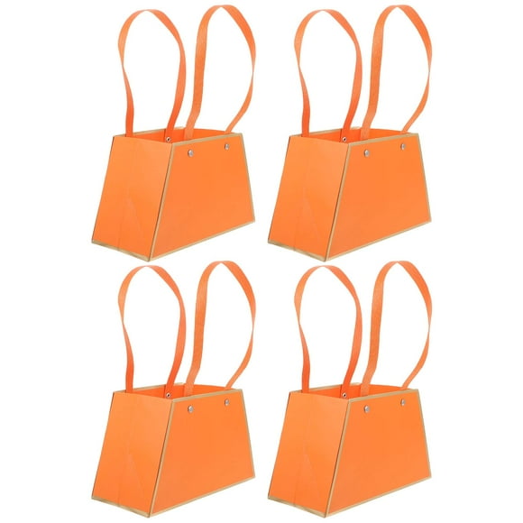 LIFKOME 4Set Floral Paper Present Boxes Orange Rectangular with Handles for Event Planning