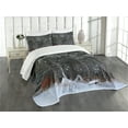 thumbnail image 3 of Ambesonne Outhouse Quilted Bedspread Set 3 Pcs, Snowy Forest Cottage, King Size, Dark Green and White, 3 of 5