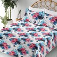 thumbnail image 3 of Modern Floral Sheet Set, Dreamy Abstract Boho Rounds with Tropical Hibiscus Pattern Art, Fitted & Flat Sheet with Pillowcase Bedding Accent 4 Pcs Set, Full, Dark Cocoa Sea Blue Cream, by Ambesonne, 3 of 5