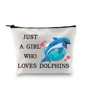 LEVLO Funny Dolphin Cosmetic Bag Animal Lover Gift Just A Girl Who Loves Dolphins Makeup Zipper Pouch Bag Dolphin Lover Gift For Women Girls