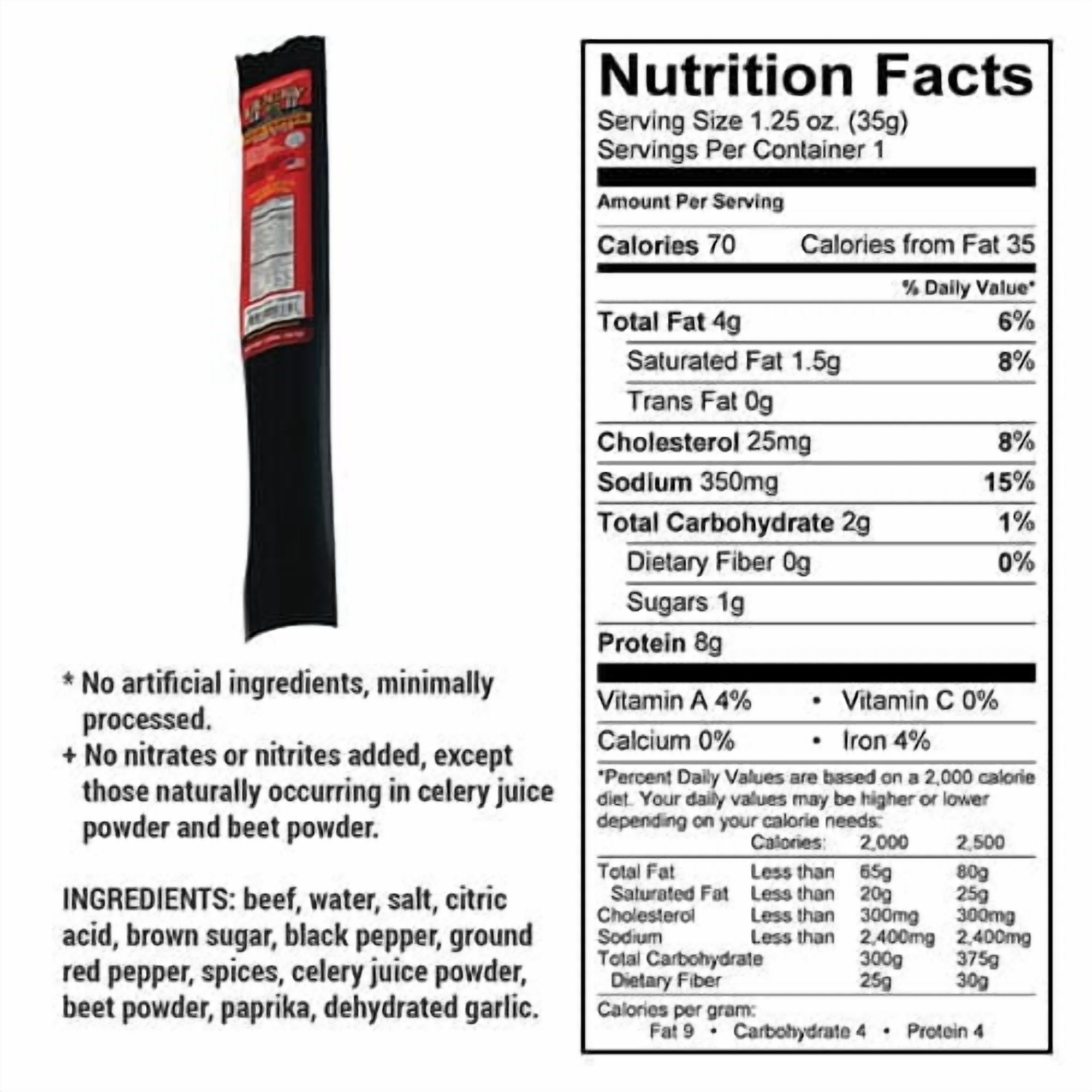 Lucky Beef Jerky Red Pepper Beef Sticks, High Protein Snacks, 12 Pack, 1.25 oz