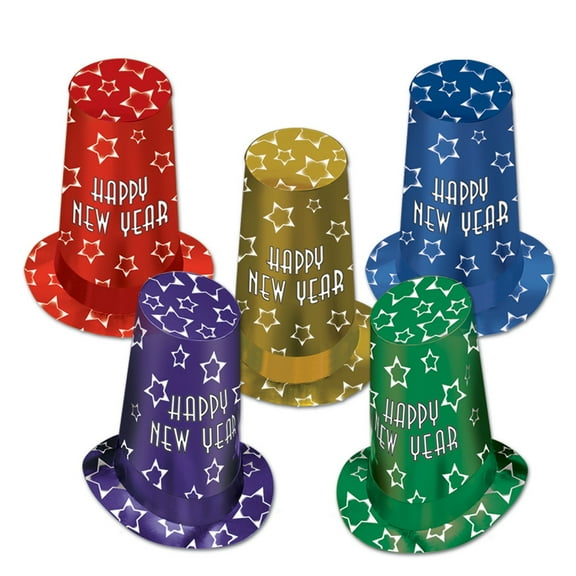 Beistle Pack of 10 Assorted Color Star "Happy New Year" Decorative Hi-Hats
