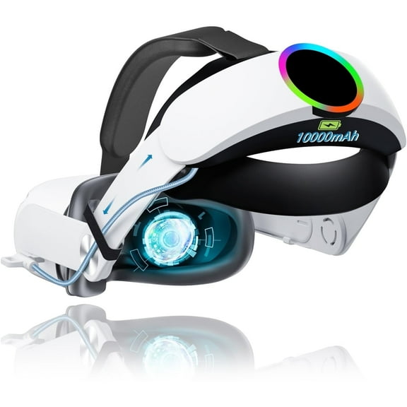 Daretodo Head Strap with 10000mAh Battery for Oculus Quest 2, Cool RGB Light Fast Charging Adjustable Battery Pack for Meta Elite Strap Replacement Extend 8H Playtime,