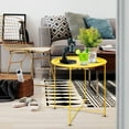 thumbnail image 2 of Folding Tray Metal Side Table 2PC Yellow Round End Table Cyan Sofa Small Accent Fold-able Table, Round End Table Tray, Next to Sofa Table, Snack Table for Living Room and Bed Room, 2 of 9