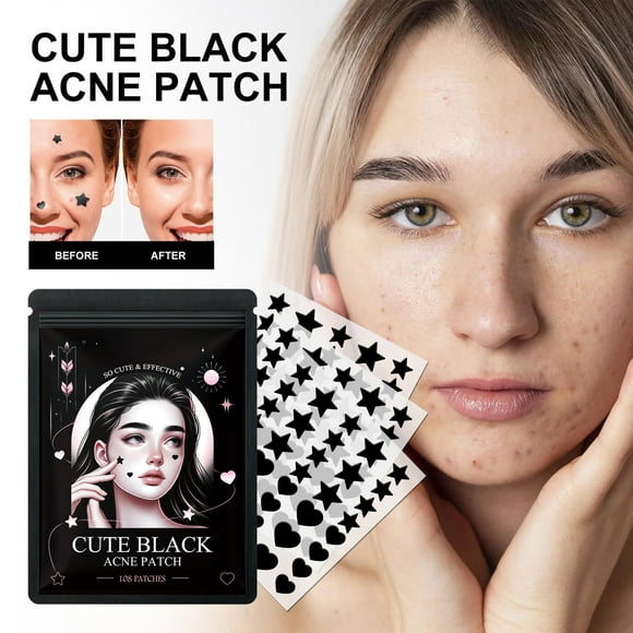 LLQkigsxse Makeup Remover Stick Pimple Patch 108PCS Cute Black Patch Facial Care Hydrocolloid Patch Pimple Patch Heart Star Absorptions Skin Impurity Patch Day and Night