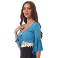 thumbnail image 3 of Zaldita Womens Belly Dance Tassel Coin Lace-Up Shawl Crop Tops Flare Sleeve Cardigan Sky Blue XL, 3 of 7