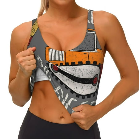 Goofa I Like Big Digger Printed Sports Bras for Women  High Impact Running Bra Workout Crop Tank Tops Longline Sports Bra Push up-Large