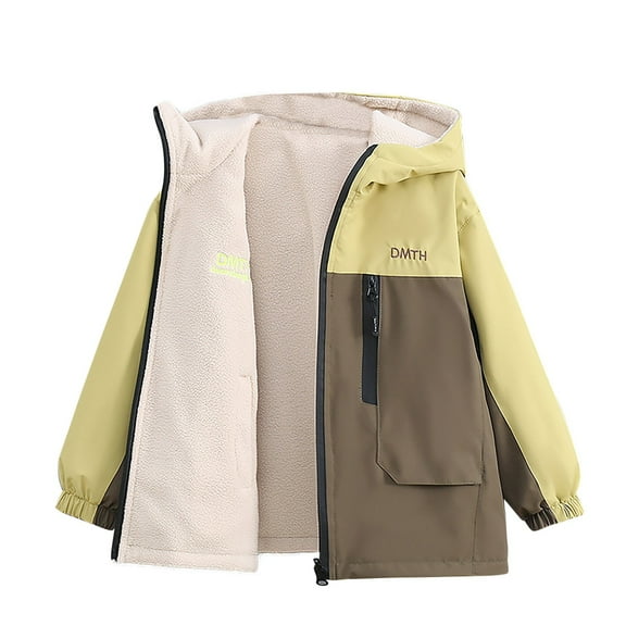 DxhmoneyHX Boys Rain Jacket Thickened Warm Fleece Lined Windbreaker Fashion Zip up Hoodie Waterproof Windproof Rain Coat with Pockets Size 11 Years