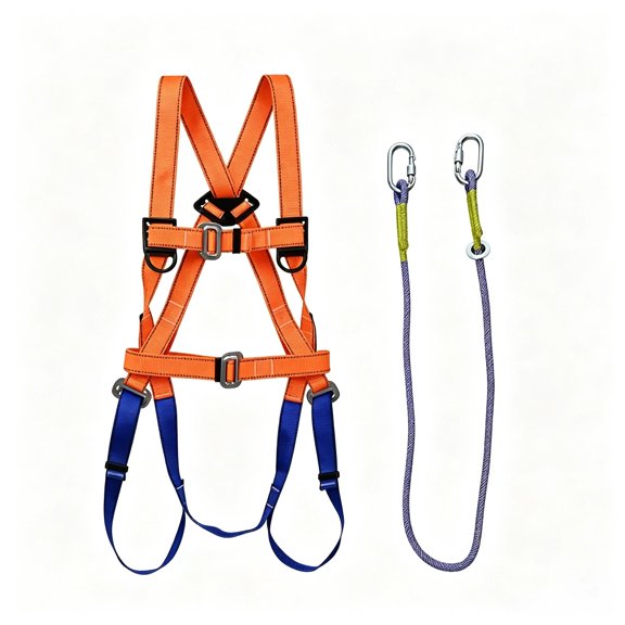 5 Point Full Body Fall Protection Harness, Adjustable Safety Harness for Roofing Window AC Maintenance, 3 Styles: Harness Only / 2M Lanyard / 3M Lanyard