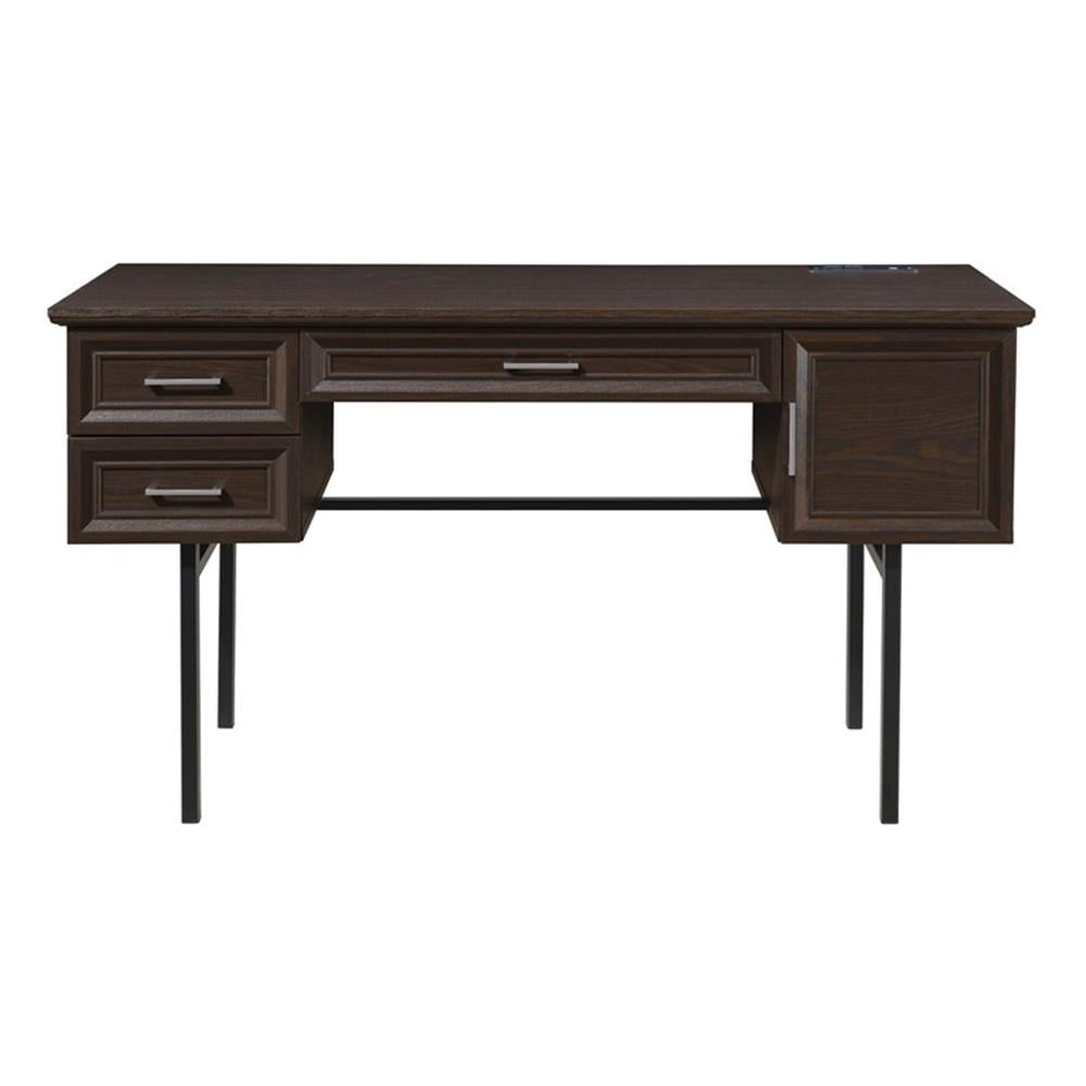 Pemberly Row Engineered Wood Executive Desk with Power in Espresso Finish