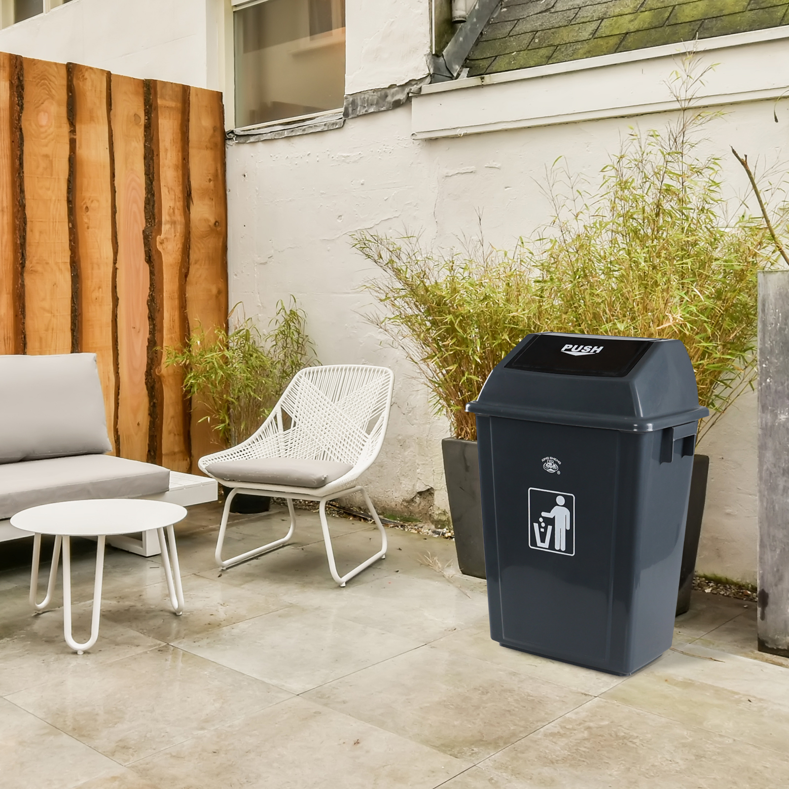 Callyne 4 Pack 15 Gallon Kitchen Trash Can, Tall Plastic Kitchen Garbage Can with Swing Top, Gray