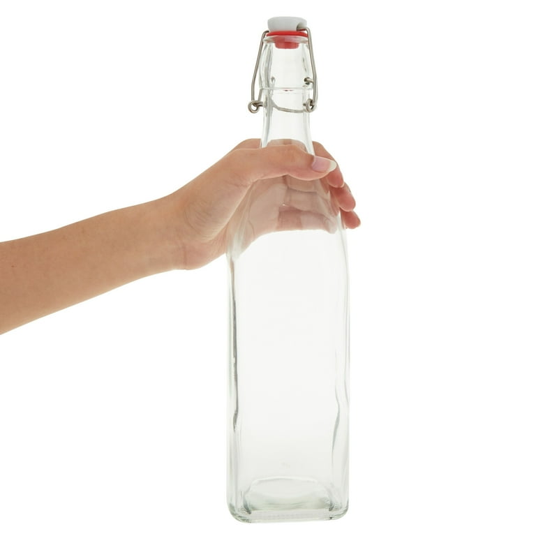 4 Pack Square Flip Top Glass Bottle 32 oz with Cleaning Brush and Silicone  Funnel, Swing Top Bottles for Homemade Brew, Drinks, Arts and Crafts