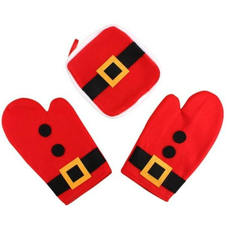 

Frcolor 1 Set Christmas Microwave Gloves Heat Resistant Gloves Oven Baking Mitts (Red)
