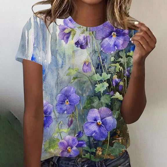 LiMoi Short Sleeve Tshirts Shirts for Women Cotton T Shirts Cotton Floral Tops for Women Oversized Tops for Women Short Sleeve Reorders