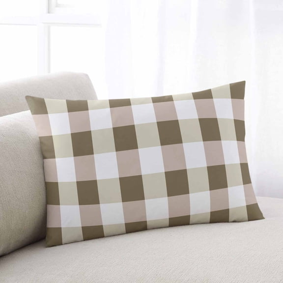 Brown Plaid Throw Pillow Cover, Pillowcase Protectors with Zipper, Breathable Decorative Lumbar Pillow Case Cover, Spring Summer Farmhouse Buffalo Checkered Pillow Shams for Couch Sofa 12x20Inch