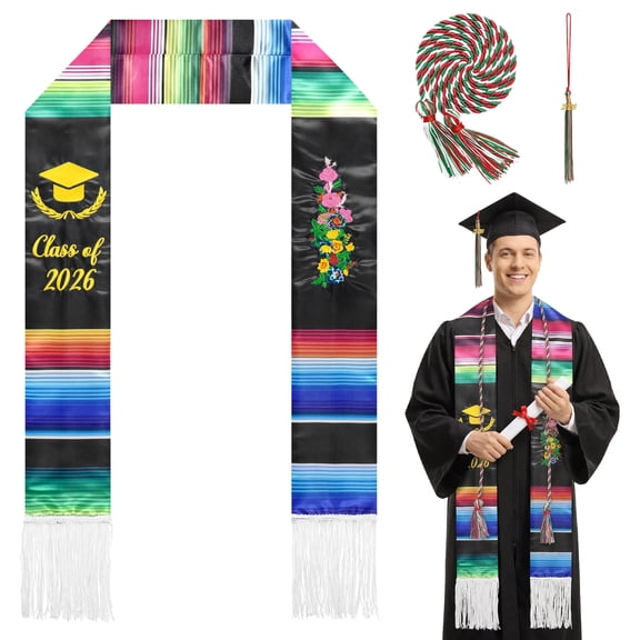 Forfamy Mexican Graduation Sash Class of 2026 Graduation Stole, Elegant Embroidery Graduation Sash for Graduation 2026 Unisex Adult Graduates