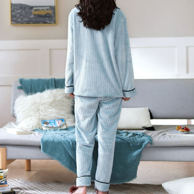 Square Collar Women Pajamas Set Winter Sleepwear Fleece Velvet 2 Piece Pant  Home Suit Fluffy Korean Solid Piiama Warm Night Wear