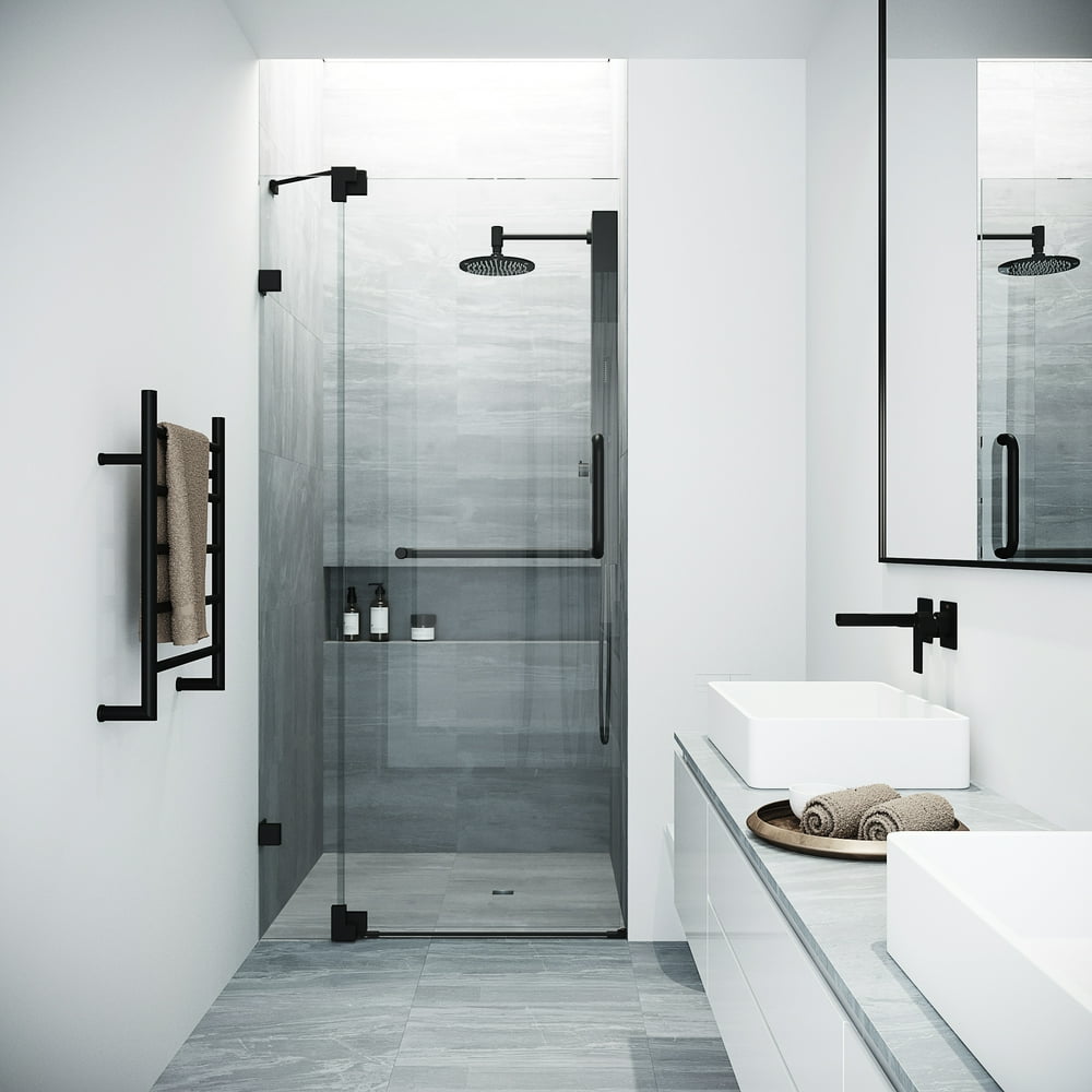VIGO Pirouette 30 to 36 in. x 72 in. Frameless Pivot Shower Door in