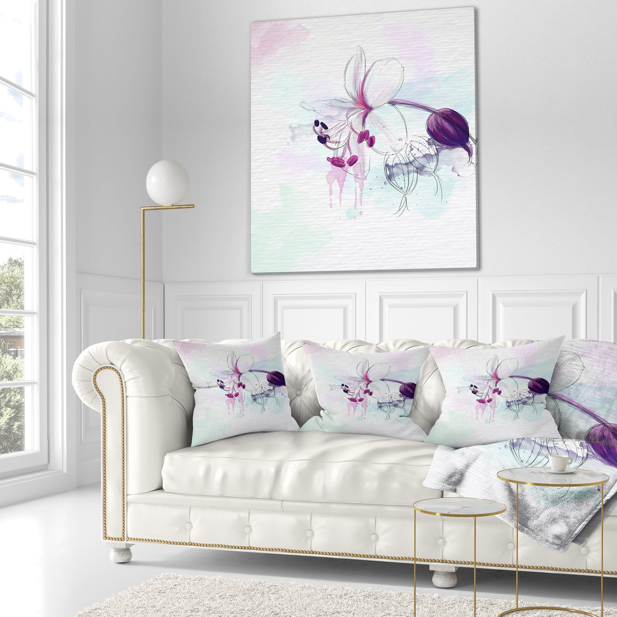 Designart Beautiful Purple Flower with Splashes - Floral Throw Pillow - 18x18