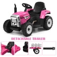 thumbnail image 4 of Infans 12V Kids Ride On Tractor with Trailer Ground Loader w/ RC & Lights Pink, 4 of 7