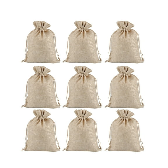 KALLORY 15Pcs Beige Linen Candy Cookies Bags Drawstring Storage Containers for Christmas Party Use