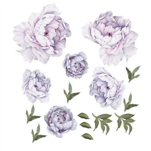 Peony Flowers Wall Decals Blossom Floral Wall Stickers, Delicate Purple Flower Wall Posters Peel and Stick Wallpaper Removable Room Decor for Bedroom Living Room