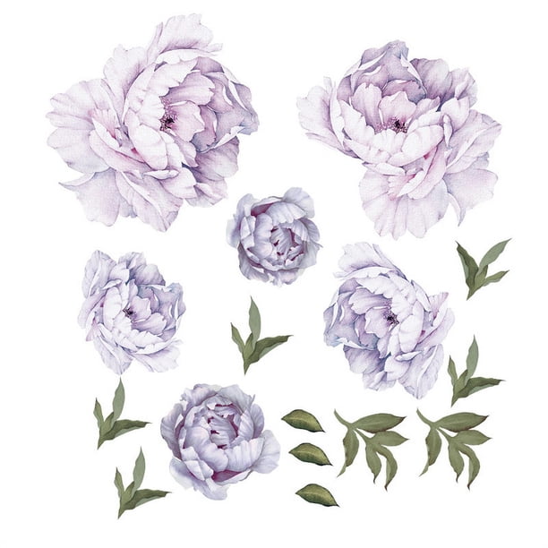 Calcomanías de pared de flores de peonía Pegatinas de pared florales de flores, pósteres de pared de flores moradas delicadas Peel and Stick Wallpaper Decoración de habitación extraíble para dormitorio Sala de estar Vhermosa