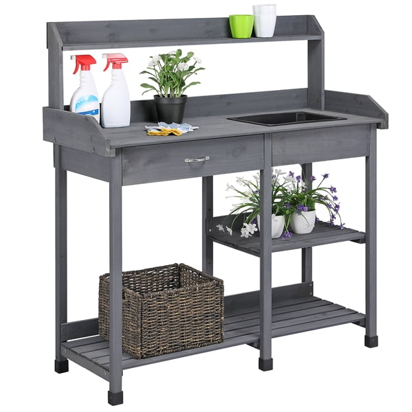 Easyfashion Outdoor Garden Potting Bench And Table With Sink Storage Space Com Easyfashion Outdoor Garden Potting, Outdoor Garden Potting Tables