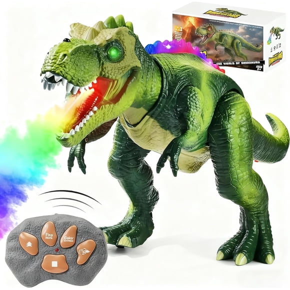 Fire Breathing Dragon Toy – FireBreath Dino with 7-Color LED Mist, Remote Control Dinosaur with Walking & Spinning Movements, Realistic Roaring Sound