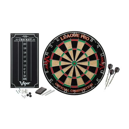 Viper League Pro Regulation Bristle Steel Tip Dartboard Set with Staple-Free Bullseye, Galvanized Metal Spider Wire; High-Grade Sisal with Rotating Number Ring, Includes Chalk Scoreboard and