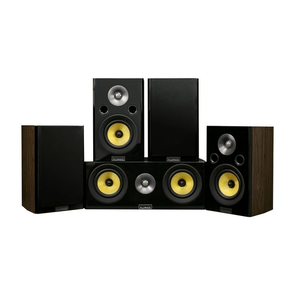 Fluance Signature HiFi Compact Surround Sound Home Theater 5.0 Channel Speaker System including 2-Way Bookshelf, Center Channel Channel and Rear Surround Speakers - Natural Walnut (HF50WC)