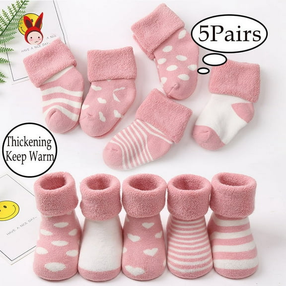 LNKOO 5 Pairs Unisex Baby Newborn and Baby Terry Socks,Baby Socks Girls Boys Thick Wool Socks for Baby Cotton Warm Newborn-Toddler Socks Fit 1-3 Years Old