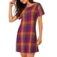 thumbnail image 2 of Easygdp Orange and Purple Plaid Camisón de manga corta para mujer, informal, estampado, 2 of 6