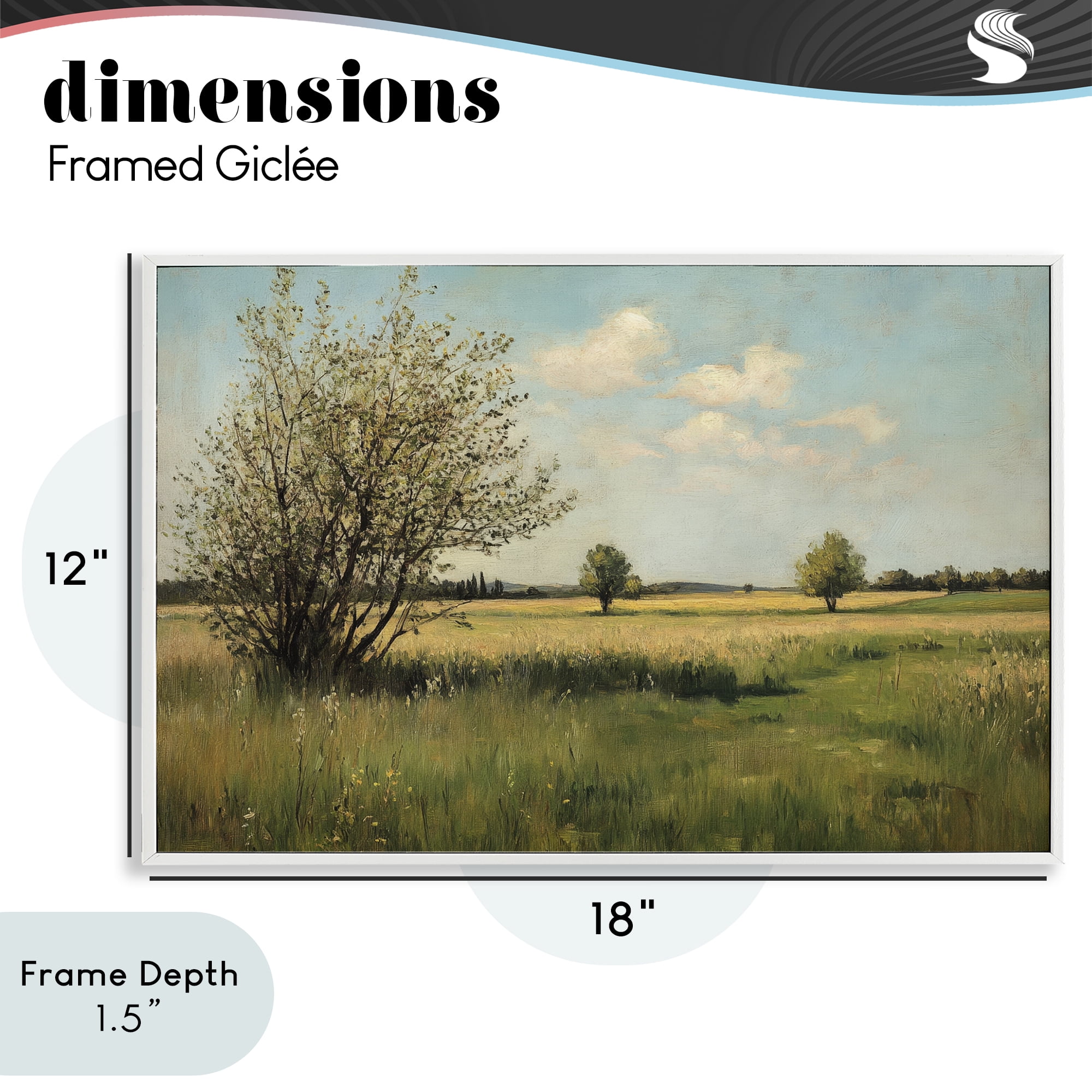 Stupell Industries Peaceful Meadow Under Serene Sky White Framed Giclee Art, design by Petal Prints Design