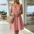 thumbnail image 2 of SAWOBUUN Womens Summer Plaid Mini Dress Sleeveless V Neck Button Down Tank Dress Beach Vacation Casual Dress with Adjustable Straps, 2 of 6