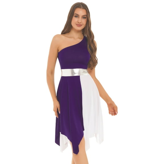 Aislor Women's Asymmetrical Praise Dance Dresses Color Block Sleeveless Dance Dress Tunic