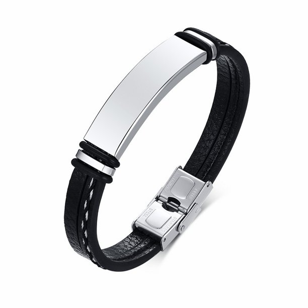 Pulseras de cuero multicapa Vnox para hombres y mujeres, brazalete personalizado informal de acero inoxidable con grabado personalizable Tan Jianjun unisex