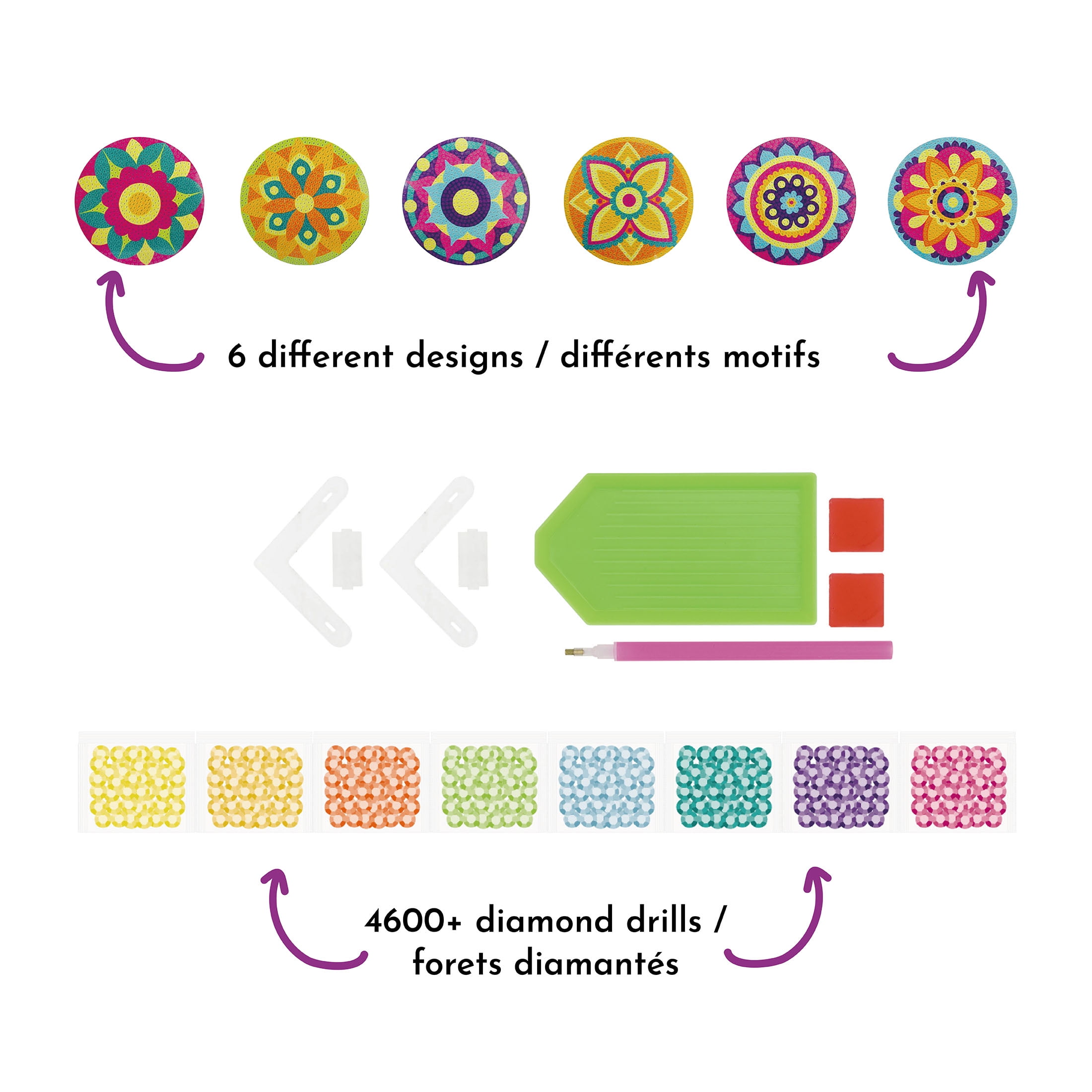 UNIQUE CREATIV CRAFT Diamond Art Coaster Kit – Flower, 6 pcs, Age 8+, Beginner, 10.2 cm