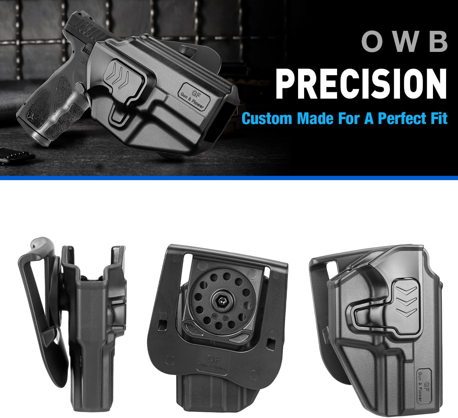 Gun & Flower OWB Holster for Taurus TS9, Index Finger Release, Adjustable Cant, Right-Hand