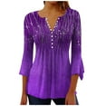thumbnail image 2 of 3/4 Sleeve T Shirts For Women,Women's Casual 3/4 Sleeve T-Shirts V Neck Cute Tunic Tops Basic Tees Blouses Loose Fit Business Work Tee Top Zeagoo Purple A M, 2 of 5