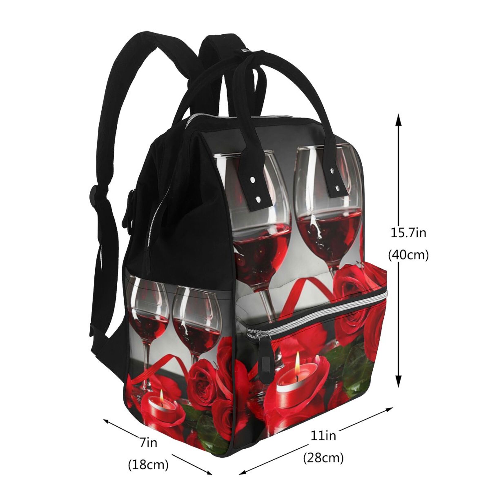 Ratiio Red Wine Rose Mummy Backpack - Waterproof Twill Canvas, Large Capacity Diaper Bag with Multiple Pockets and Adjustable Straps