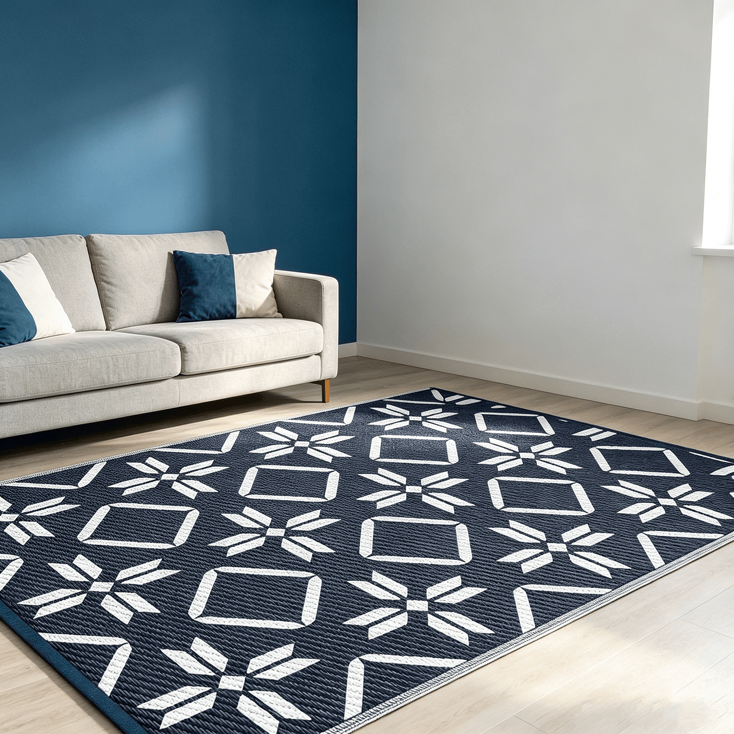 Kohree Outdoor Plastic Straw Rug 9'x12' ,Waterproof Mat with 4 Corner Loops Indoor Outdoor for RV, Camping, Deck ,Balcony(Blue)