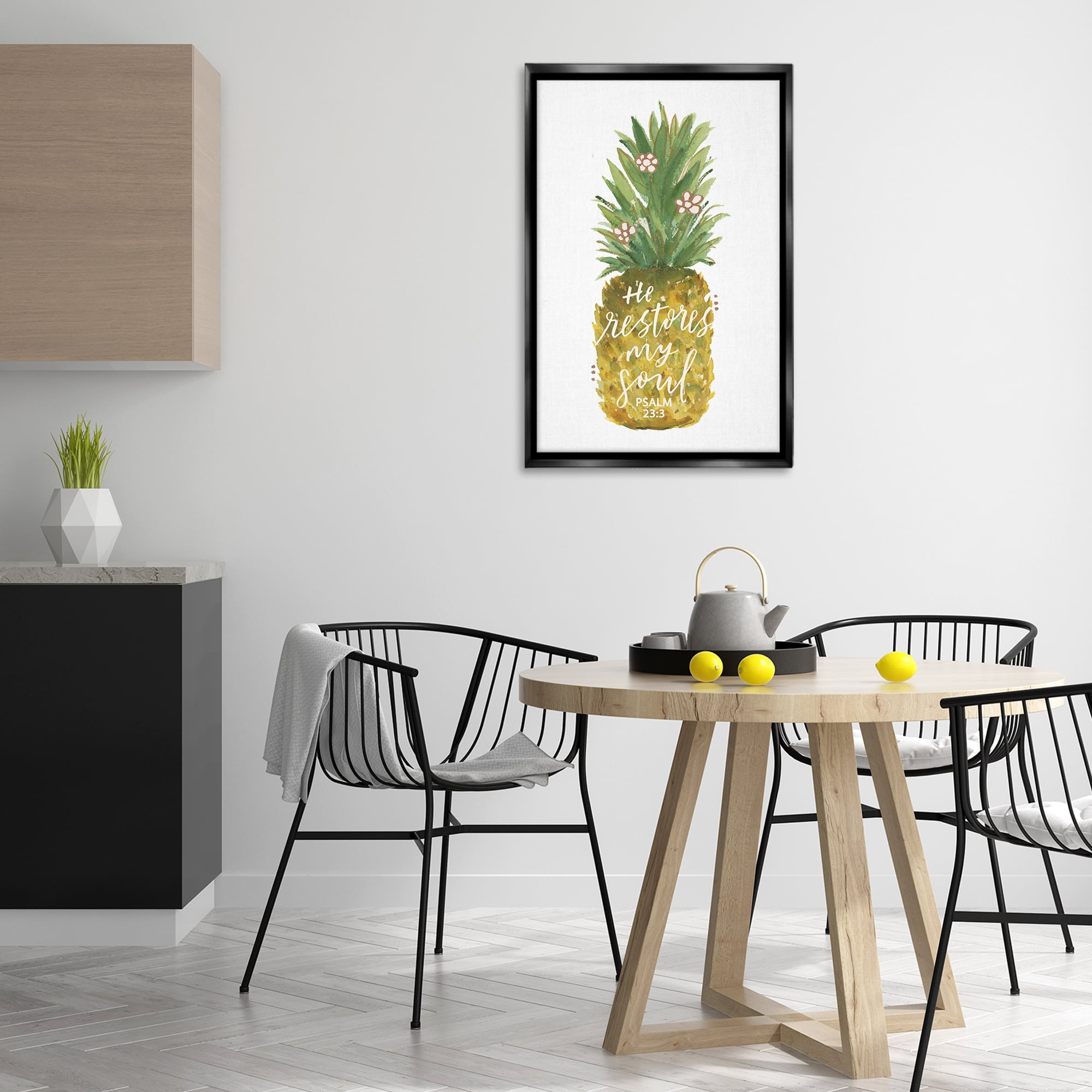 Stupell Industries Restores My Soul Pineapple Religious & Spiritual Painting Black Floater Framed Canvas Art Print Wall Art, 21 x 31
